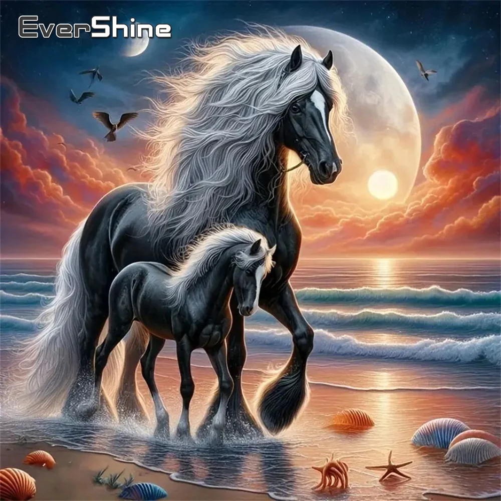 Evershine Pferd Diamant Malerei Tier DIY Muster für Erwachsene Anfänger Meer Stickerei Sonnenuntergang Mosaik Dekor für Zuhause