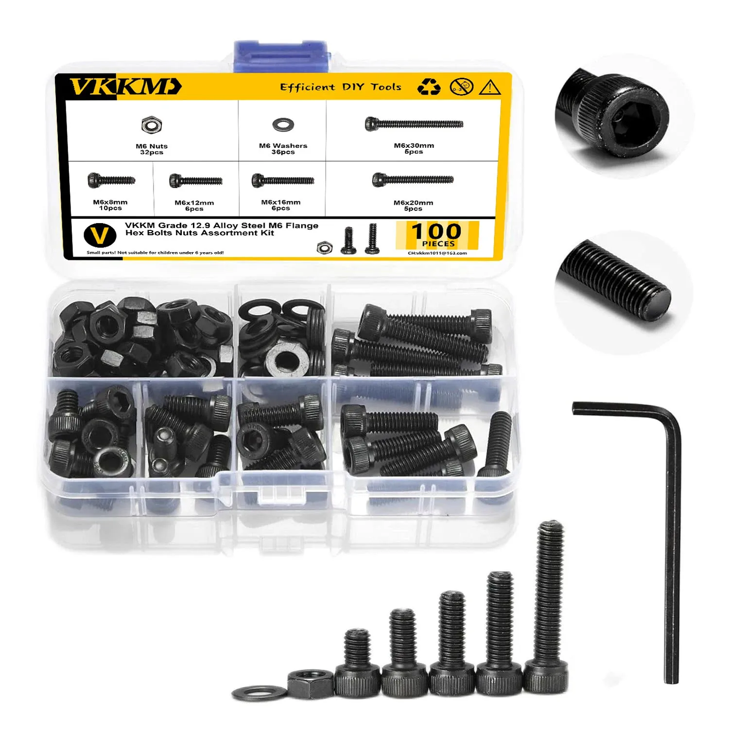 

VKKM#M6 100Pcs Black Cylindrical Head Bolts, Made of Carbon Steel, Can Be Used in Construction, Home Maintenance, Etc.