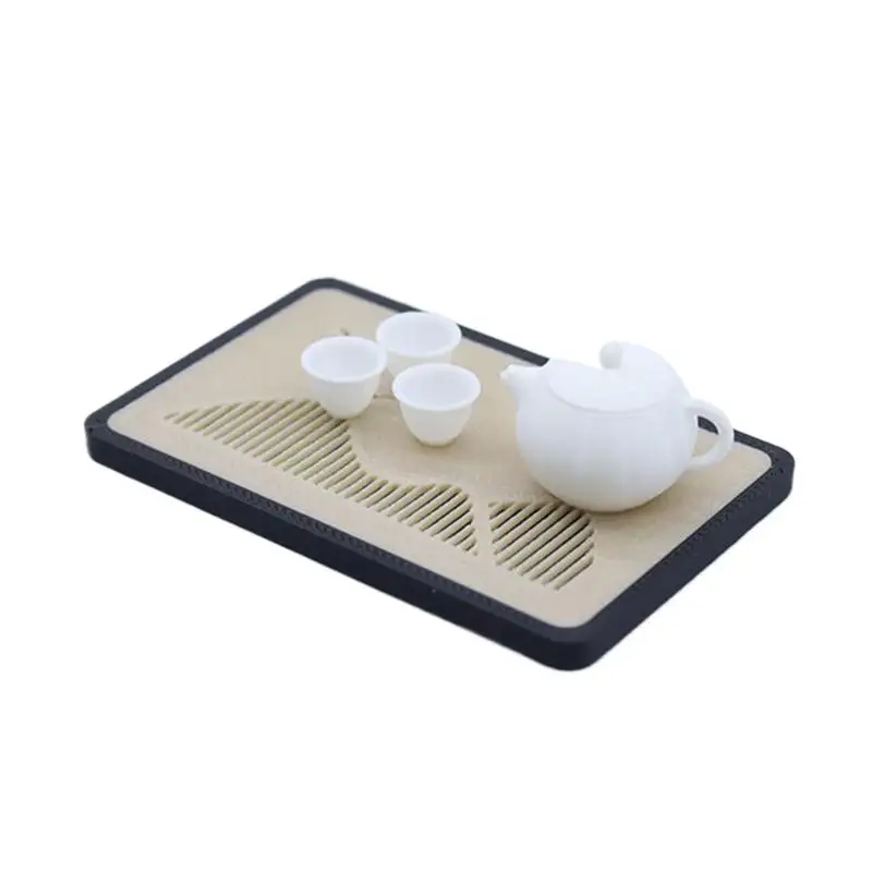 1/12 juguetes para juego de imitación, Mini tetera para casa de muñecas, juego de bandeja de drenaje para taza de té, modelo de casa de muñecas, accesorios de decoración de microescena