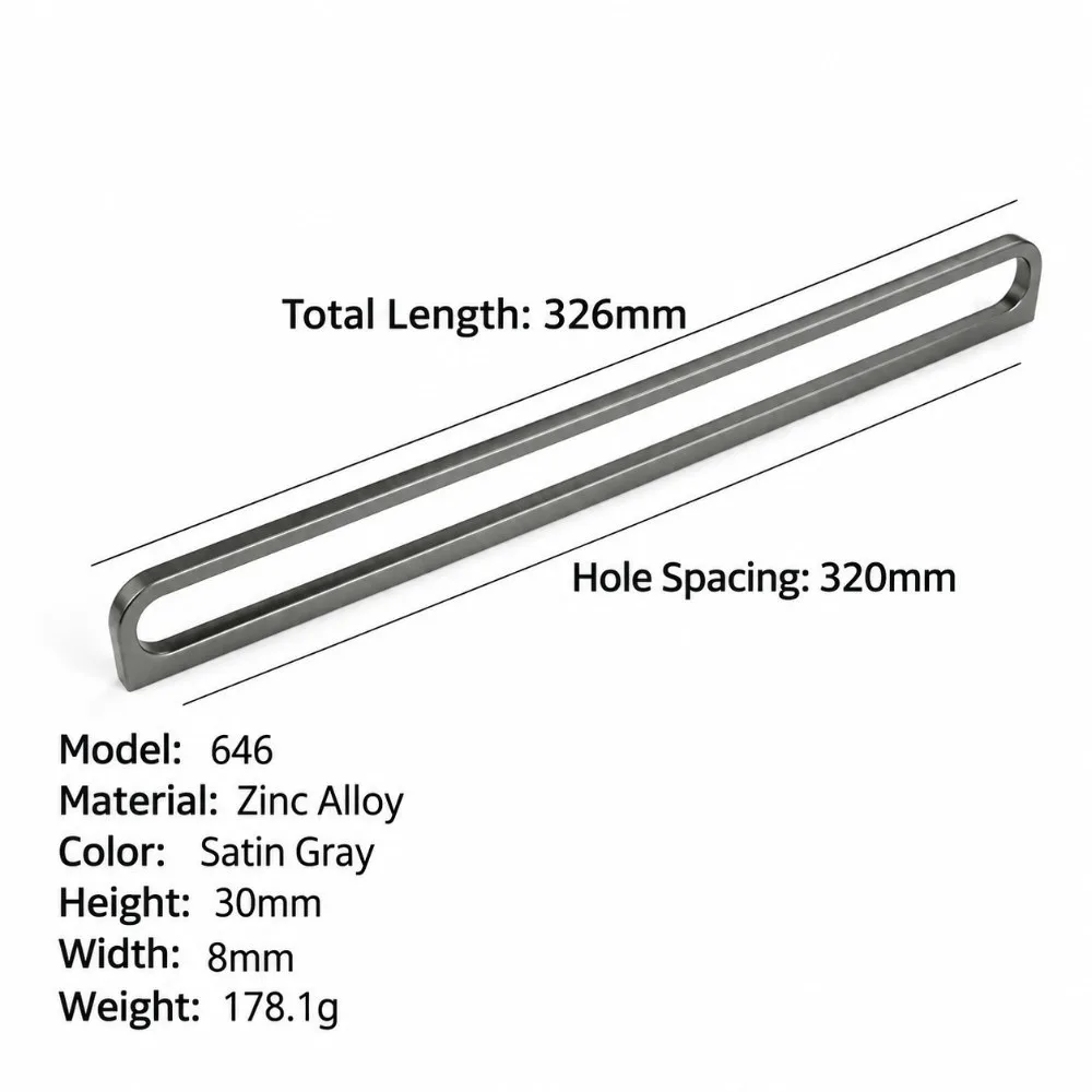 Dark Grey Cabinet Handles Hollow Single Hole Wardrobe Cupboard Door Pulls Longer Zinc Alloy Furniture Handle