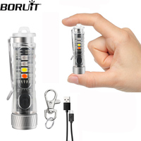 BORUiT Powerful LED Mini Keychain Flashlight Waterproof IPX4 11 modes Rechargeable Portable Torch Camping Fishing Lantern