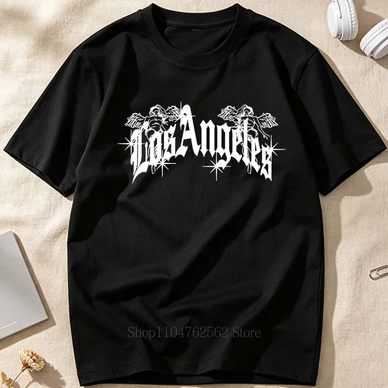 Los Angeles Pattern Print T-shirts for Men Women Summer Casual Fashion Vintage High Street Tops Crew Neck Short Sleeve Tees