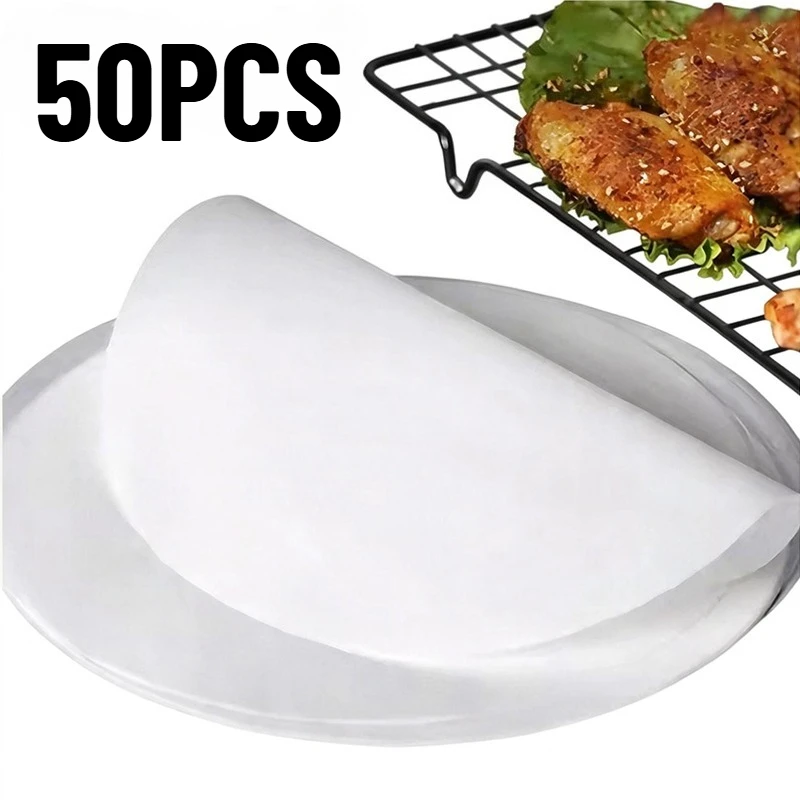 50PCS White Round Baking Paper Greaseproof Paper Applicable Household Kitchen Barbecue Cookie Roast Meat Oil Absorption Tool