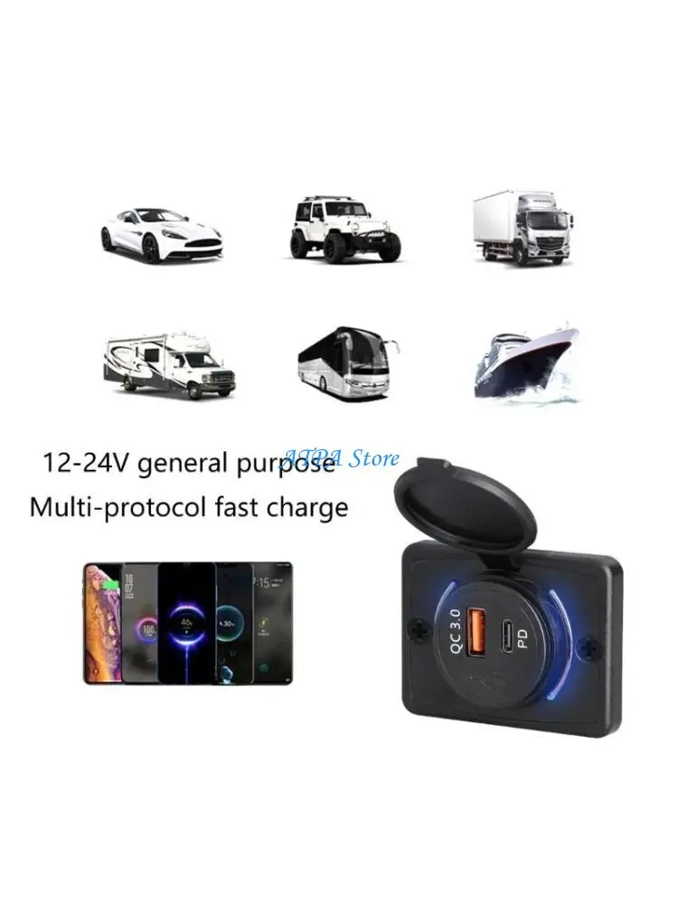 

U13C PD18W Type C USB Car Chargers Socket 12V 24V Power Adapter Outlet Panel for Boats