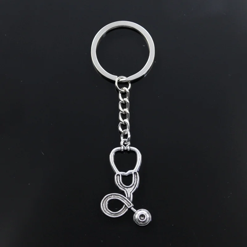 Hot Fashion Big Doctor Stethoscope 40x23mm Pendant 30mm Key Ring Chain Silver Color Men Car Gift Souvenirs Keychain Dropshipping