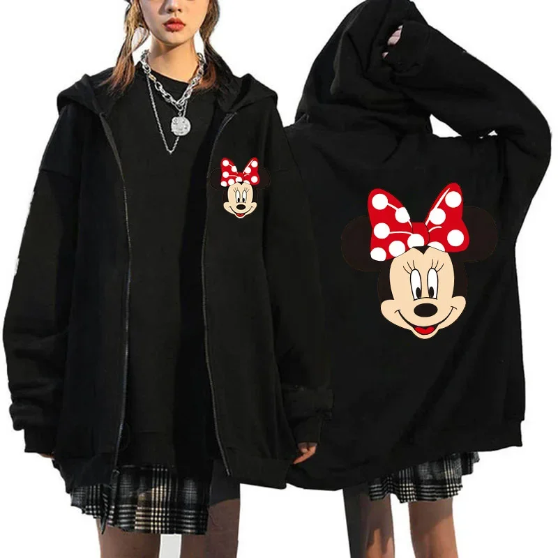 

Womens Anime Zipper Hoodie Cute Disney Mickey Mouse Print Pullover Korean Style Winter Coat Outerwear Fashion Punk Streetwear