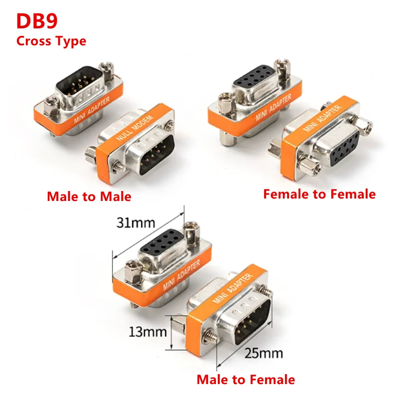 1/2/5Pce DB9 9P mini null modem male female crossover adapter RS232 female to female serial port to VGA converter