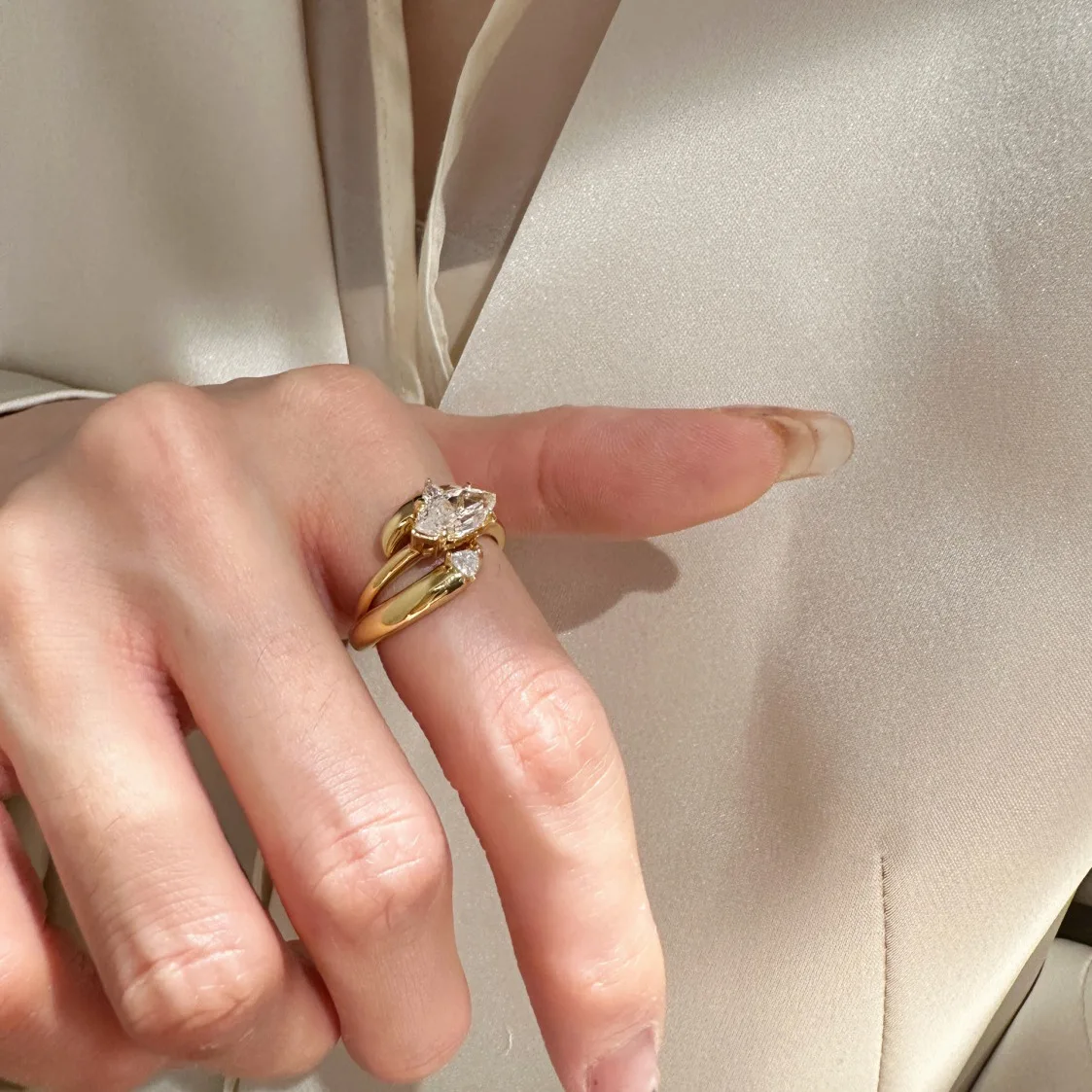 S925 sterling silver ring with unique personality and two wide version horse's eye diamond ring for women's fashion ring