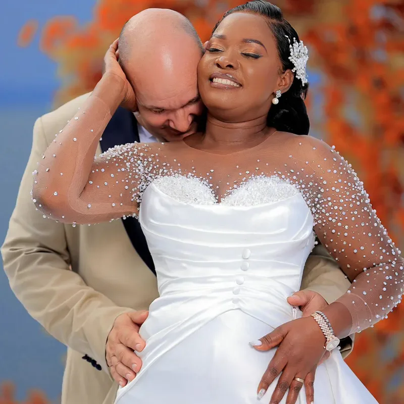 فساتين زفاف حورية البحر مطرزة مع ذيل قابل للانفصال فستان زفاف مقاس كبير رداء البوق الوهمي de mariage