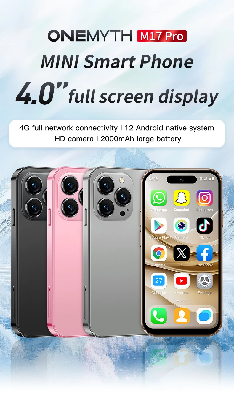 ONEMYTH M17 Pro Mini Smartphone Quad Core 2000mAh LTE 4G Dual SIM Type-C Android 12.0 Mobile CellPhone Face Unlock