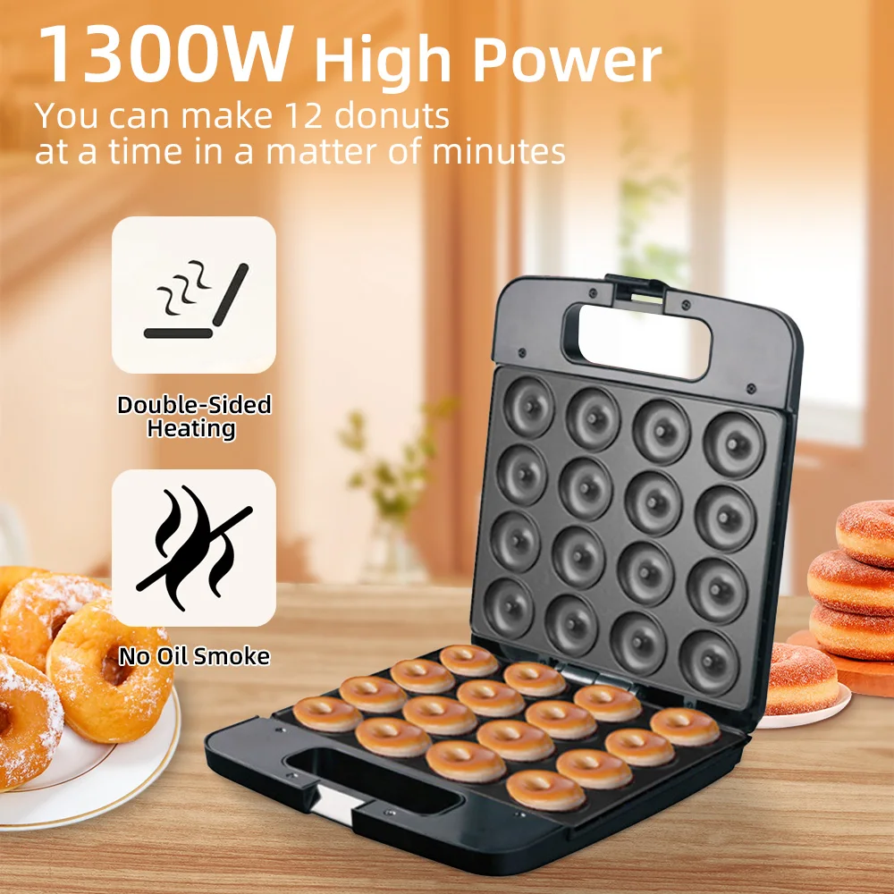 Houselin Mini Donut Maker Machine, Non-Stick, Makes 16 Doughnuts