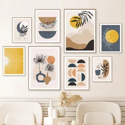 Mountain Sun Leaves Vase Geometry Landscape Wall Art Canvas Painting Abstract Boho Posters Prints Pictures For Living Room Decor