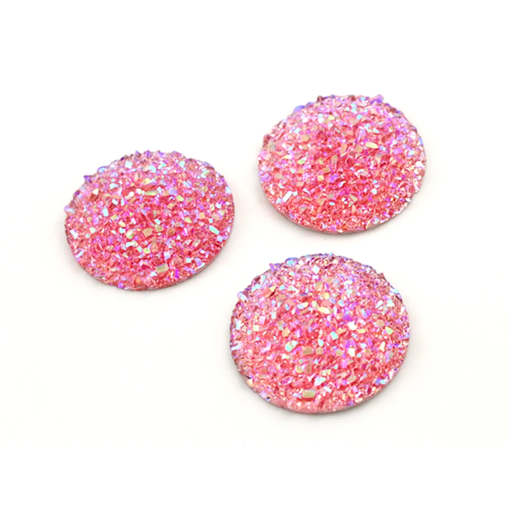 8mm 10mm 12mm 40pcs Pink AB Colors Natural ore Style Flat back Resin Cabochons For Bracelet Earrings accessories