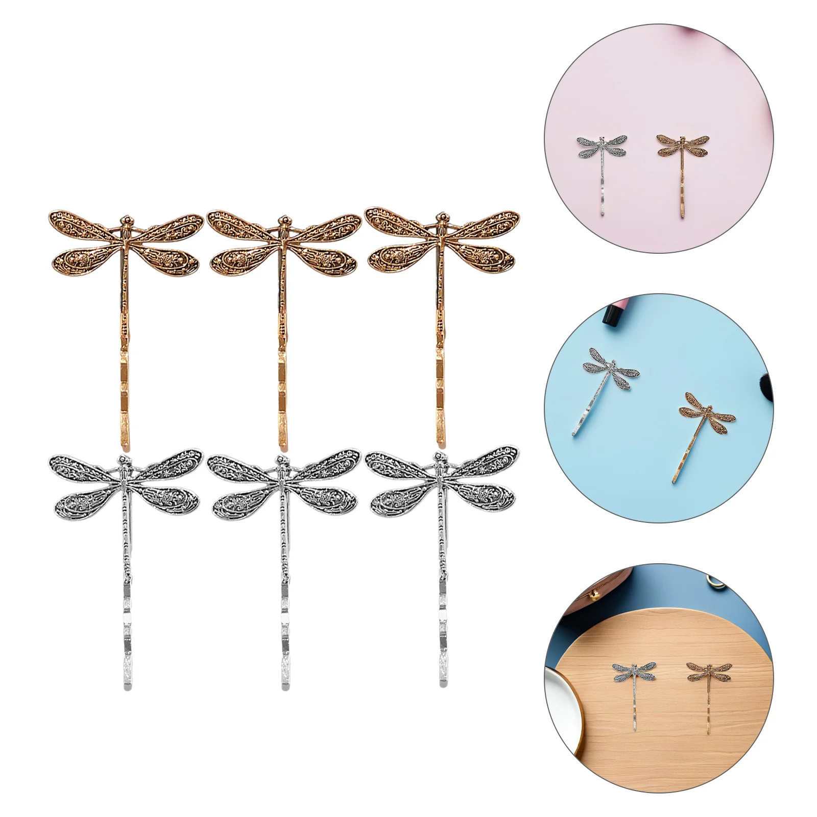 

6Pcs Stylish Vintage Hair Clips Dragonfly Pattern Metal Hair Accessories for Women Girls Fashion Clip for Daily Outings Banquet