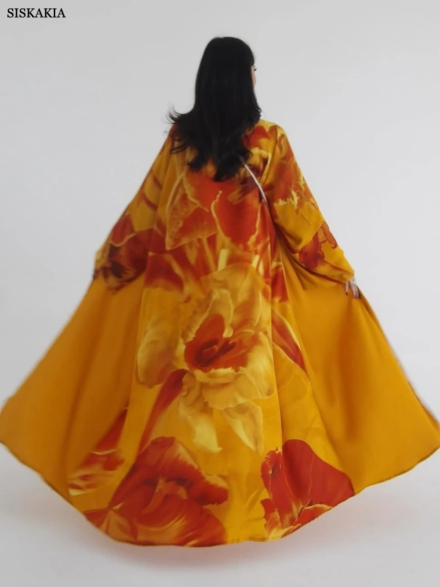Siskakia Dubai Moda Stampa floreale Abaya aperta Cardigan elegante musulmano Hijab incluso 2025 Abiti femminili