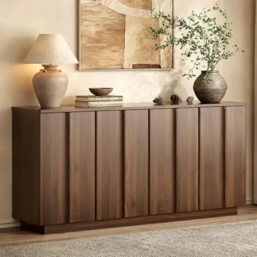 61 Sideboard Buffet Cabinet with Storage for dining room, engineered wood, walnut finish, spacious concealed storage and sleek