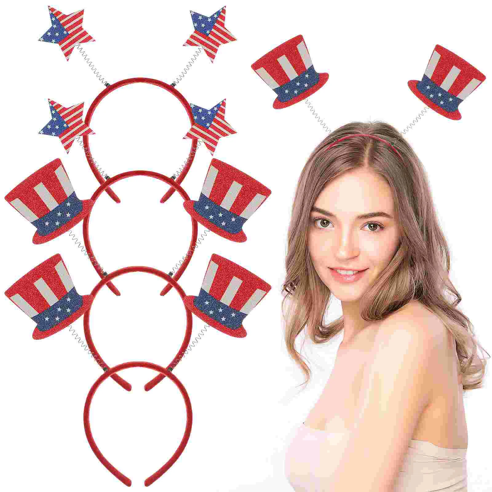 4 Pcs Star Headband Headgear Independence Day Hair Hoop Miss American Flag Bopper