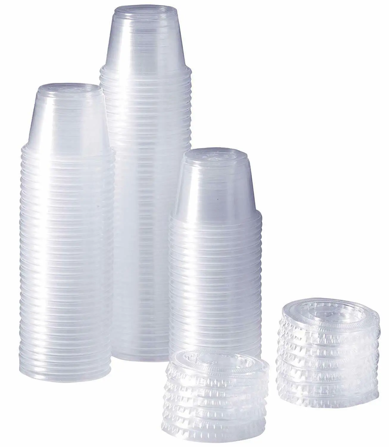 

100pcs Disposable Plastic Cups with Flat Lids Clear Transparent BPA Free Portion Containers Anti Leak Jelly Yogurt Mousses Sauce