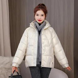 Women Jacket 2023 New Winter Parkas Female Glossy Hooded Down Cotton Jackets Casual Warm Parka Short Coat Female Outwear