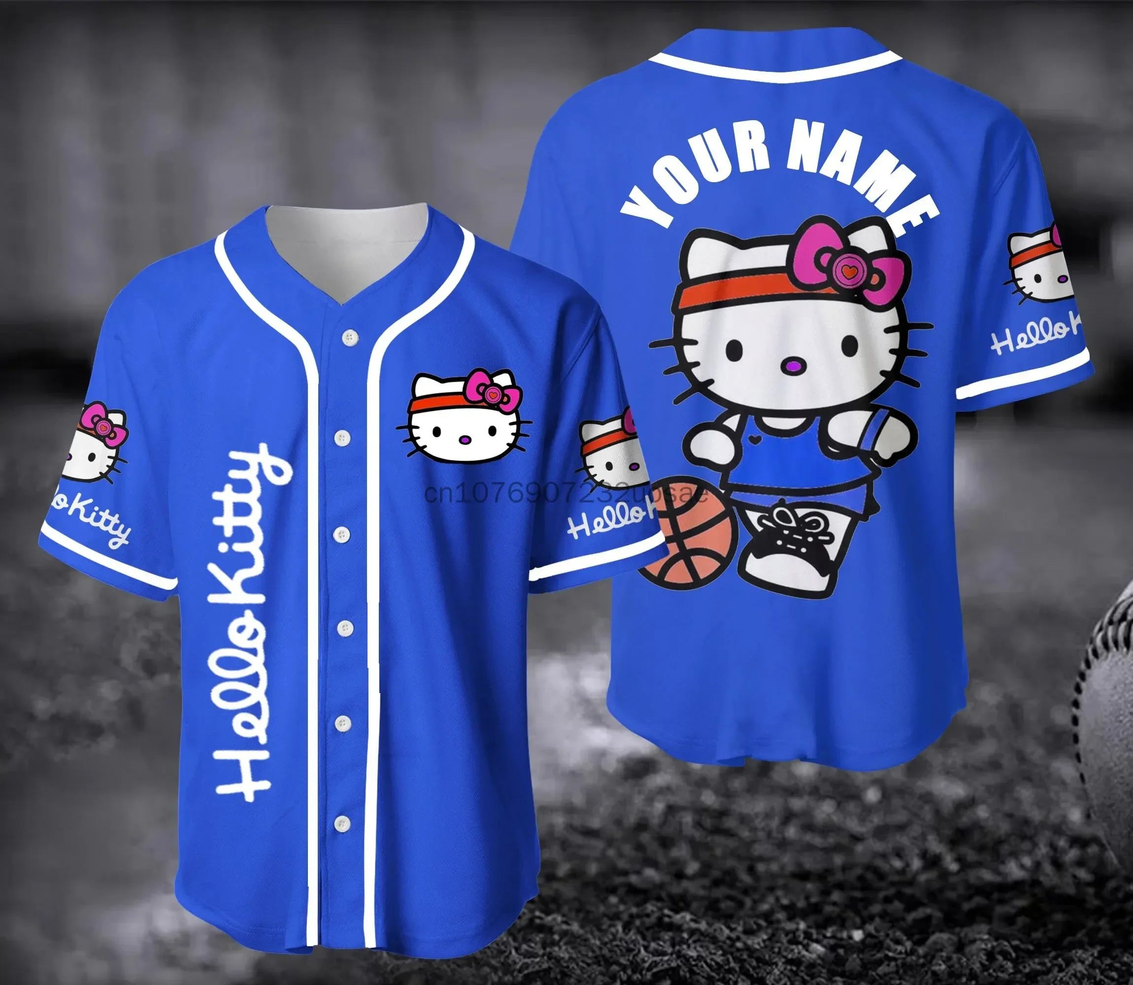 2024 New Hello Kitty Baseball Lovely Personalized Cartoon Print Baseball Jersey Shirts Outdoor Sports Casual Men Women Kids Tops