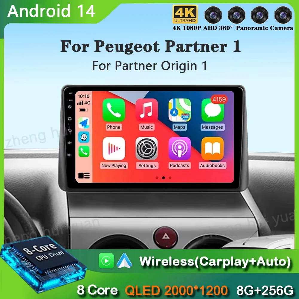 Android 14 Car Radio Carplay For Peugeot Partner 1 2002 - 2008 Partner Origin 1 2008-2011 Android Auto Multimedia Player Stereo