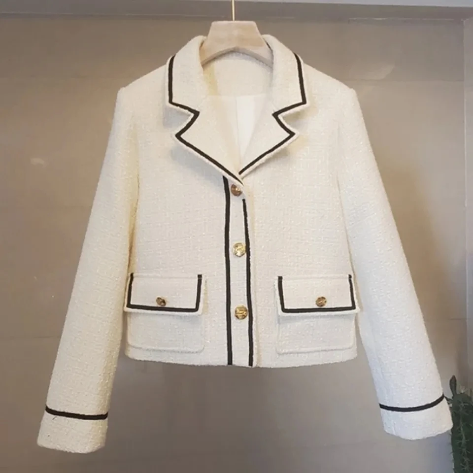 

Women Spring Autumn Coat Small Fragrance Slim Suit Commuting Jacket 2024 New Temperamental Outwear Lapel Overcoat Short Jacket