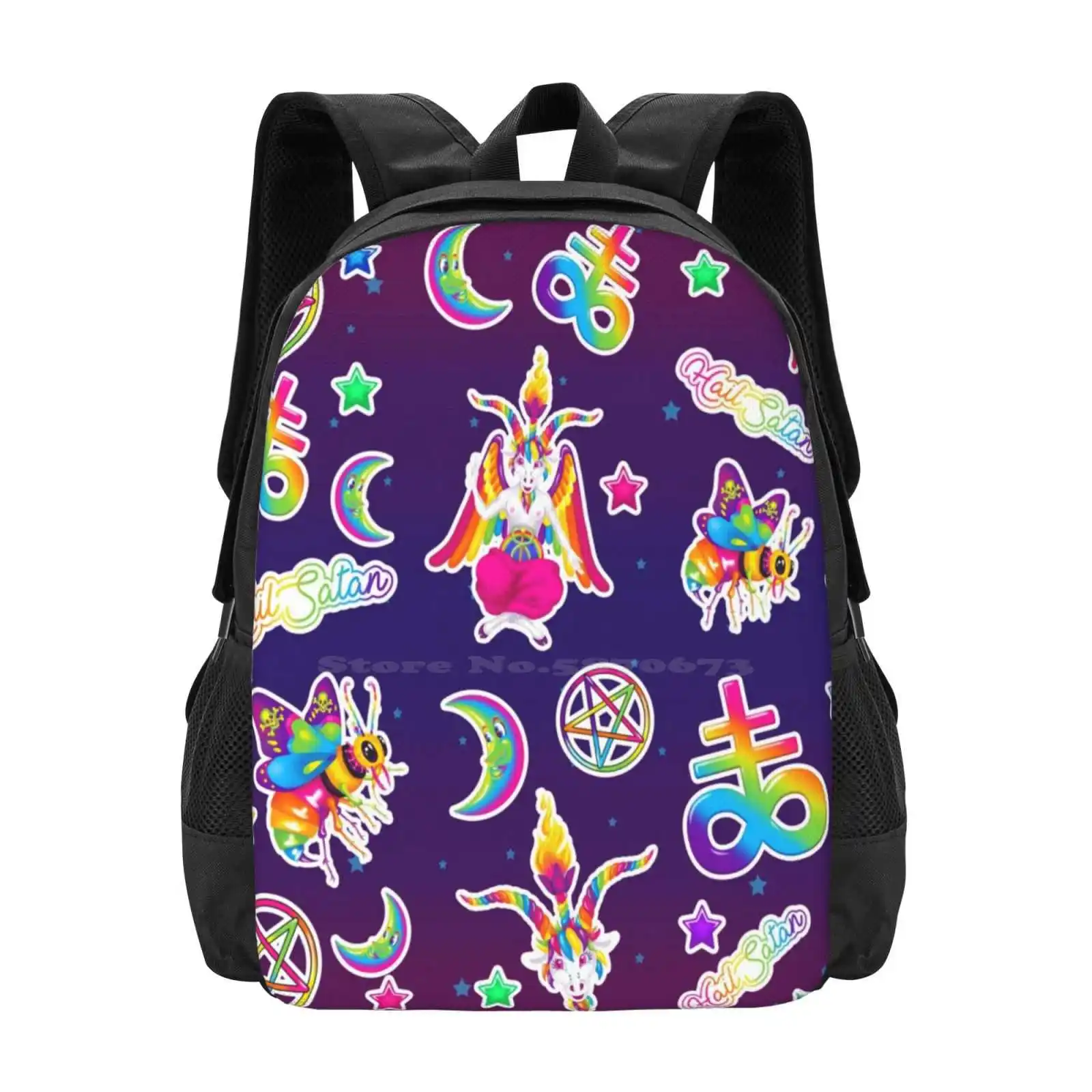 1997 Neon Rainbow Baphomet New Arrivals Unisex Bags Student Bag Backpack Baphomet Satanist Horned God Wicca Occult 1990S Neon