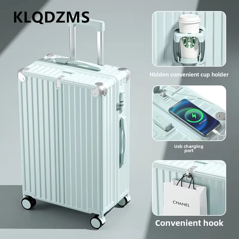 KLQDZMS USB ชาร์จกระเป๋าเดินทาง 20 "22" 24 "26 นิ้ว PC Zipper Boarding Case ผู้ชายรถเข็น Multi-Functional Cabin กระเป๋าเดินทาง