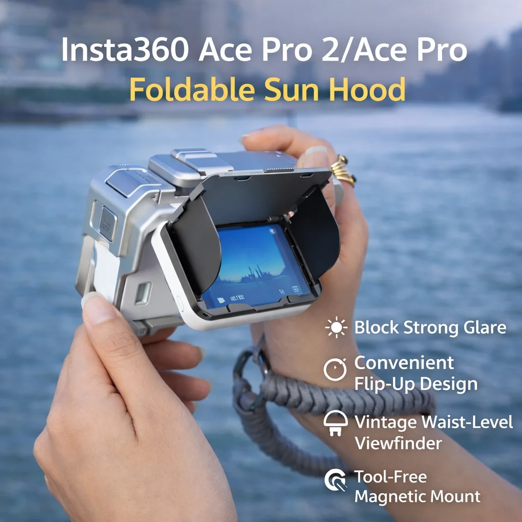 Insta360 Ace Pro 2/Ace Pro Screen Sun Hood, Flip Screen Viewfinder Style, Magnetic Mount, Clear Framing in Bright Light