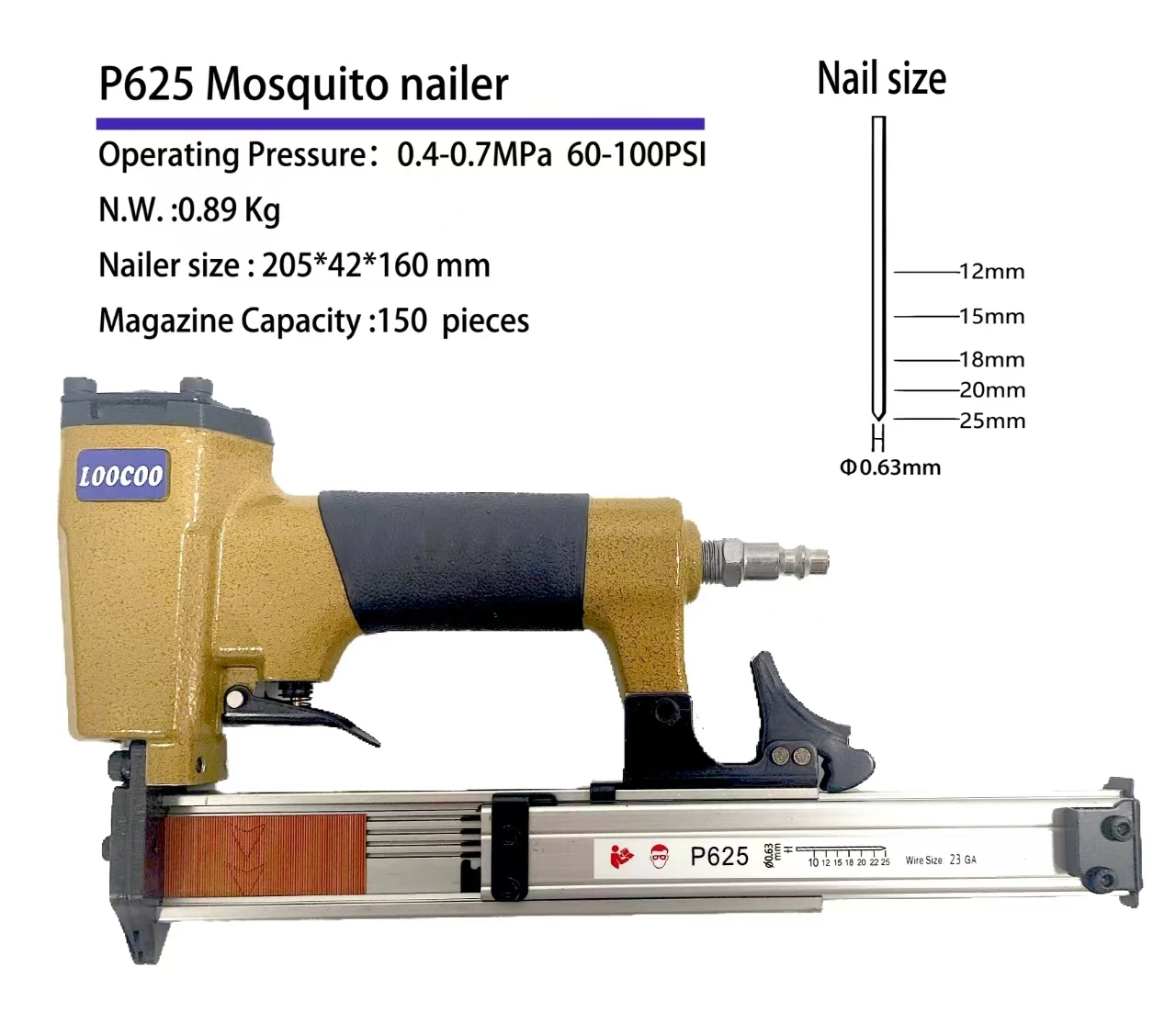 

P625 Air Pin Nailer 23Ga Small Fixing Nail Guns for Furniture Wood Board Pneumatic Pin Nailer for baseboard