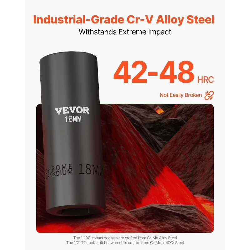 مجموعة مقابس تأثير المحرك 1/2 بوصة 65 قطعة SAE 3/8 بوصة إلى 1-1/4 بوصة ومتري 10-24 مم