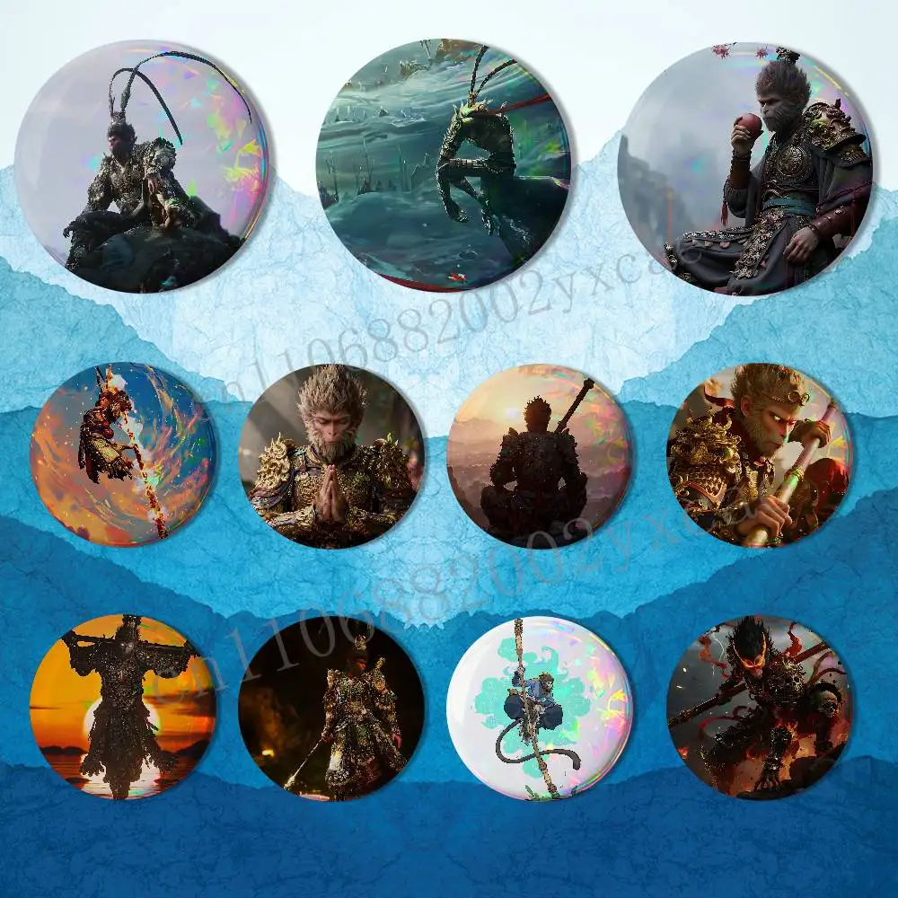 game cool Black Myth Wukong Reflective Pin Tinplate Round Brooch Cartoon Cosplay Badges for Bag Hat Toys Gifts