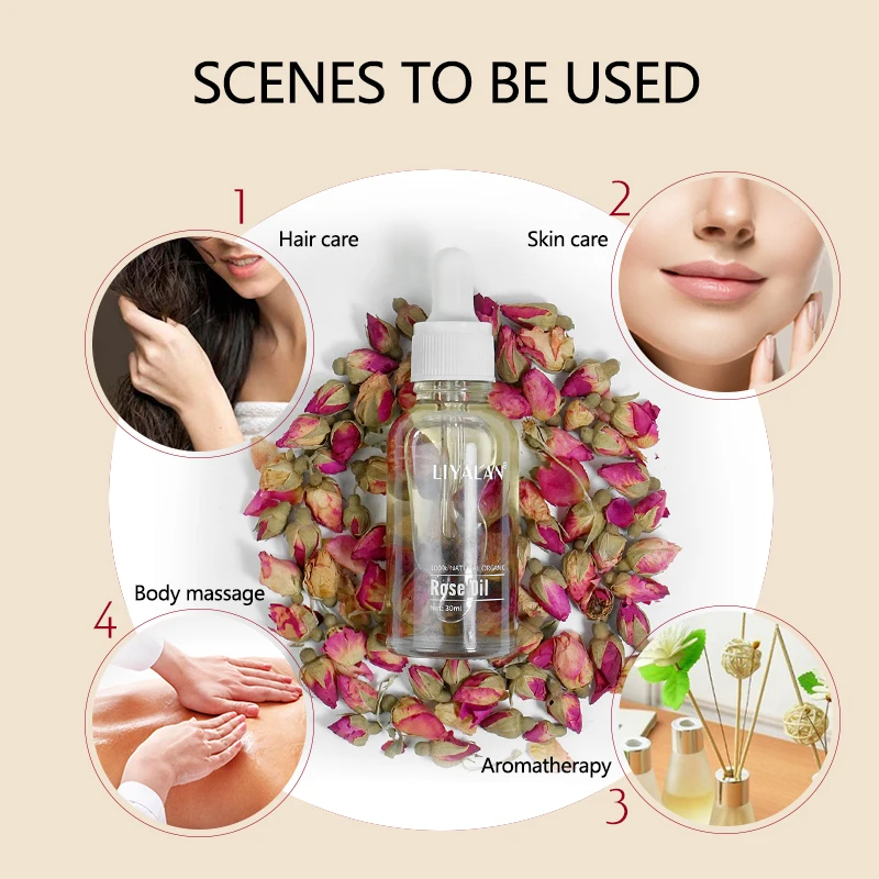 Rose Petal Essential Oli Face Brighten Serum Skin Care SPA Body Massage Moisturizing Beauty Dry Frizzy Repair Hair Oil Organic