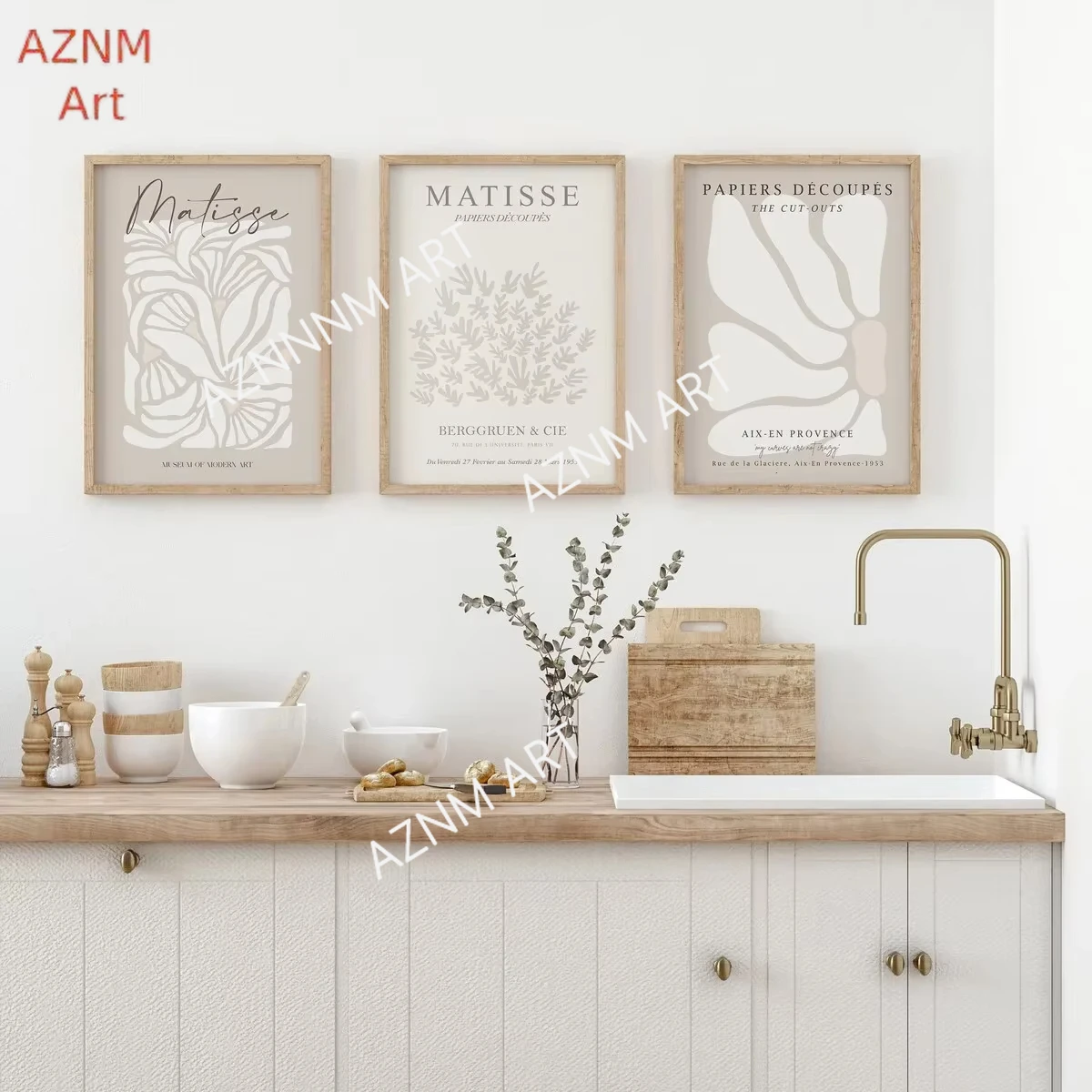 Bohemian Neutral Beige Matisse Canvas Wall Art Print, Gray Beige Sage Matisse Print, Minimalist Matisse Poster, Flower