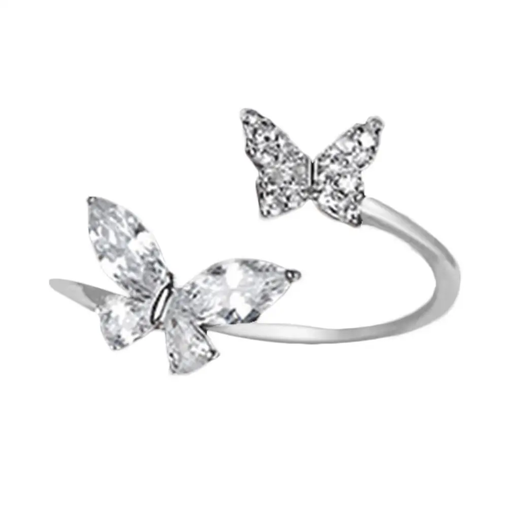 Butterfly Opening Rings For Women Butterfly Minimalist Adjustable Silver Zircon Butterfly Rings Luxury Style Jewelry Gift