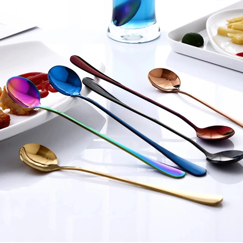 Long Handle Spoon, Coffee Stirrers, 8-Inch Ice Tea Spoon, Stainless Steel Iced Teaspoon for Milk Cocktail Stirring
