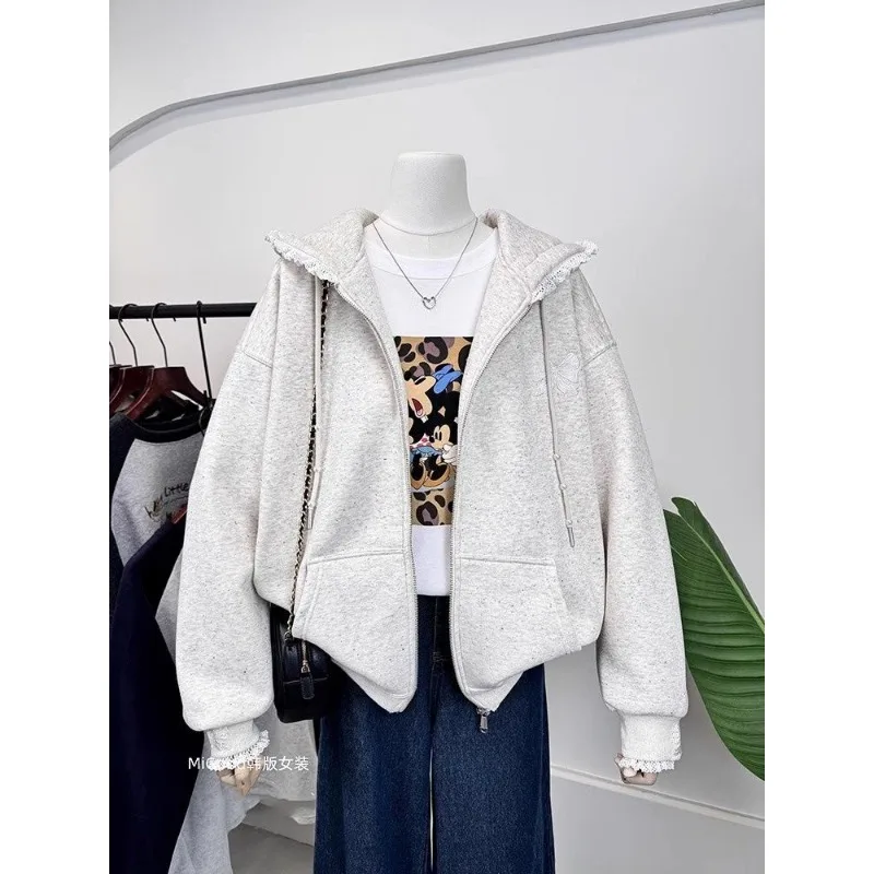 

Fashionable Beaded Lace Bow Lace Zipper Jacket Women's Western Style Loose Velvet Versatile Sweatshirt