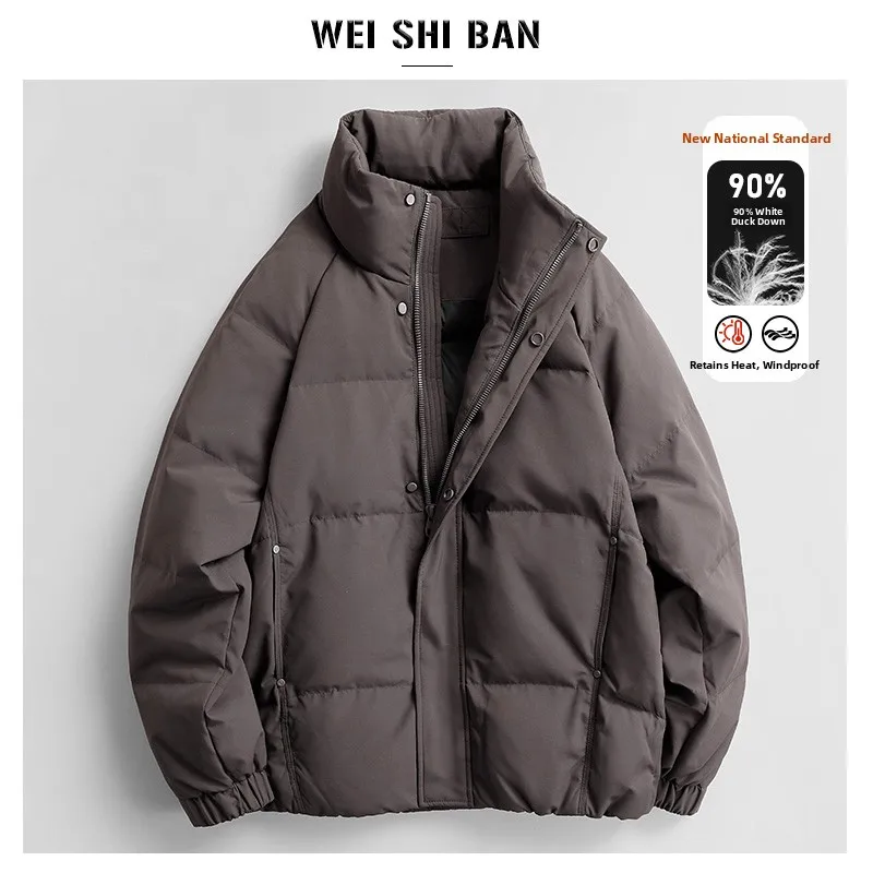 

Trendy Short Puffer Jacket Men's Thick Warm Cold-resistant 90 White Duck down Loose Bread Style Outerwear Casual Style Zipper...