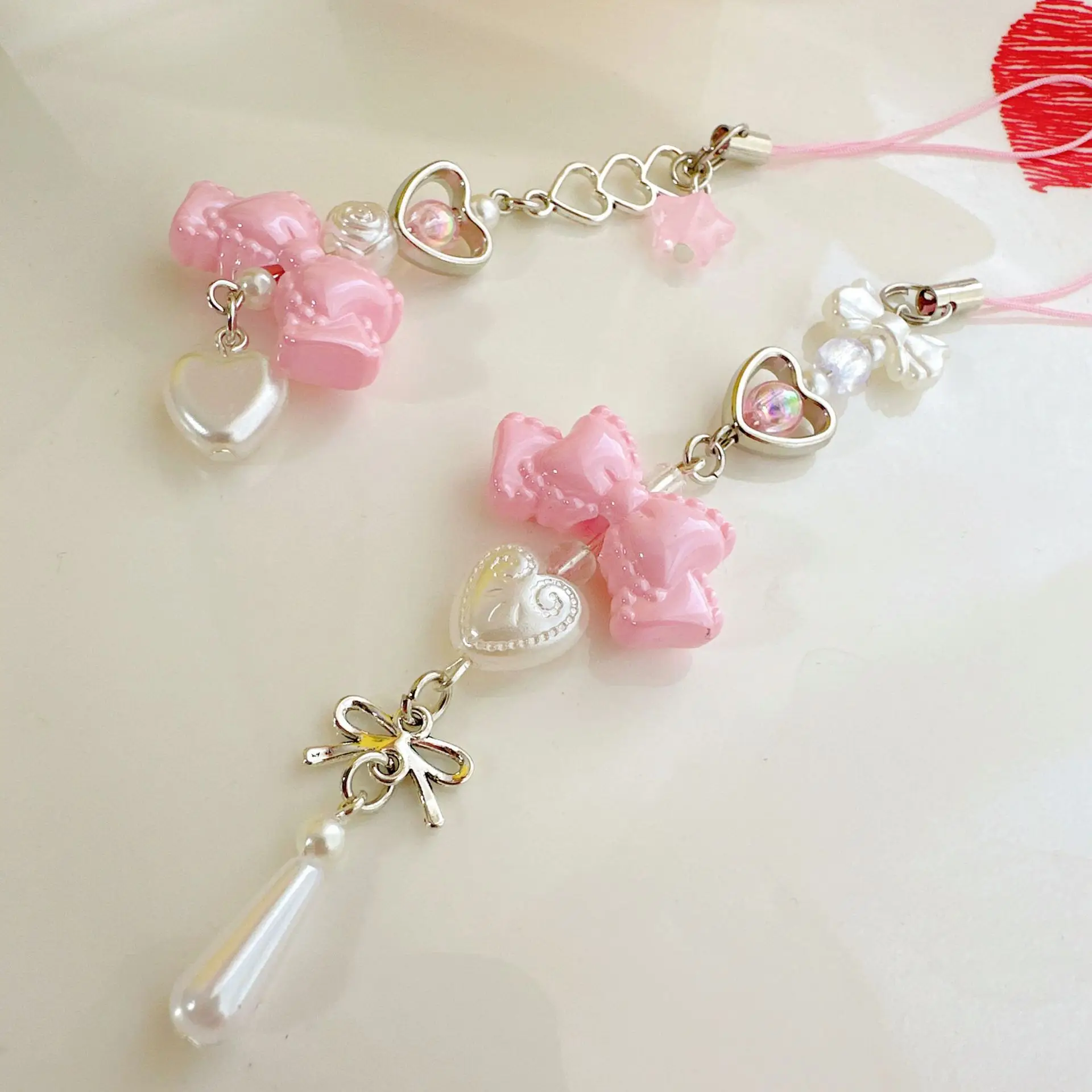 Pink Princess Bow Heart Keychain, Phone Charm