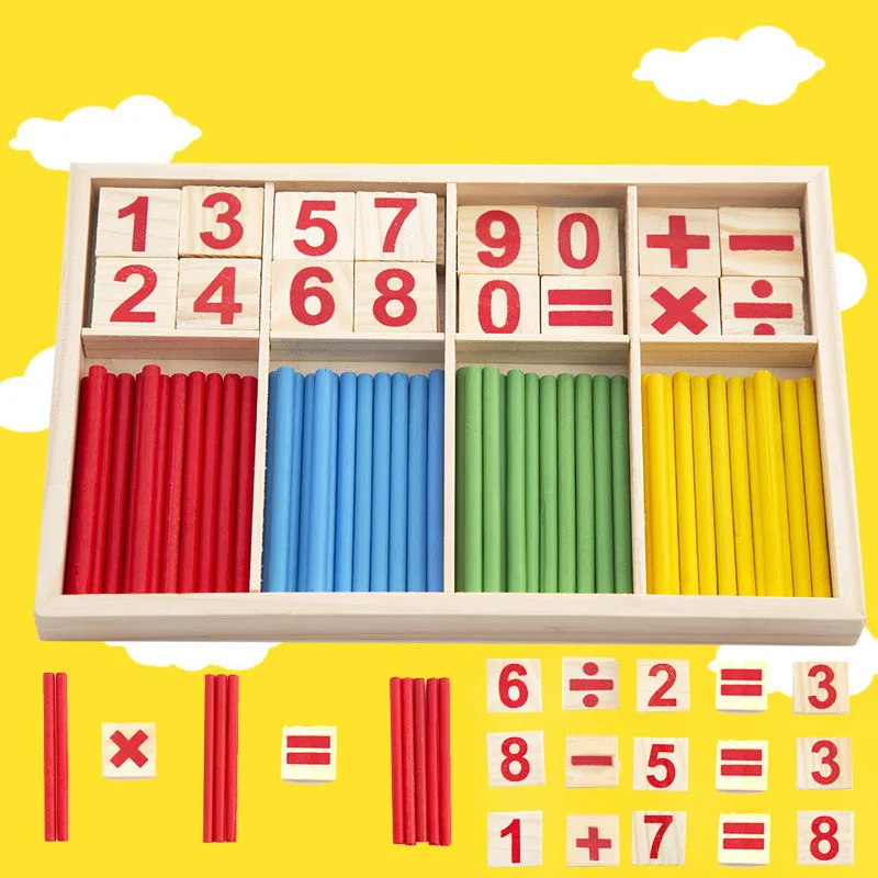Wooden Number Cards and Counting Rods Set Bright Color Design for Kids Learning Math At Home Preschool Kindergarten Educational