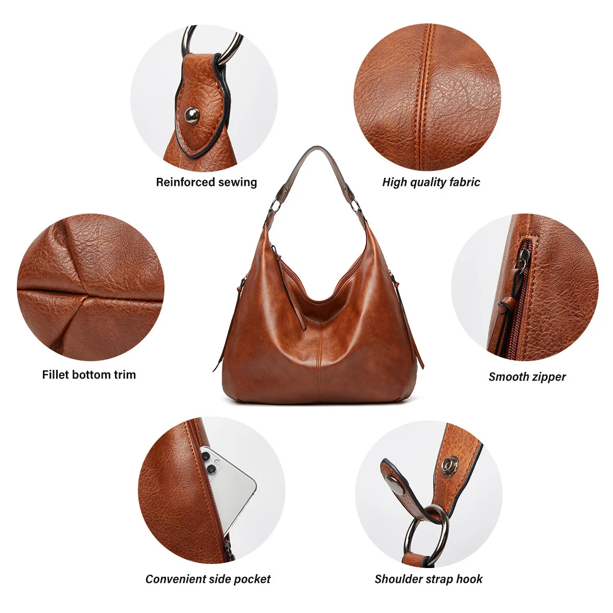 Vegan Leather Shoulder Hobo Everyday Work Tote Bag Soft Leather Large Women Lady Purse Handbag Fashion