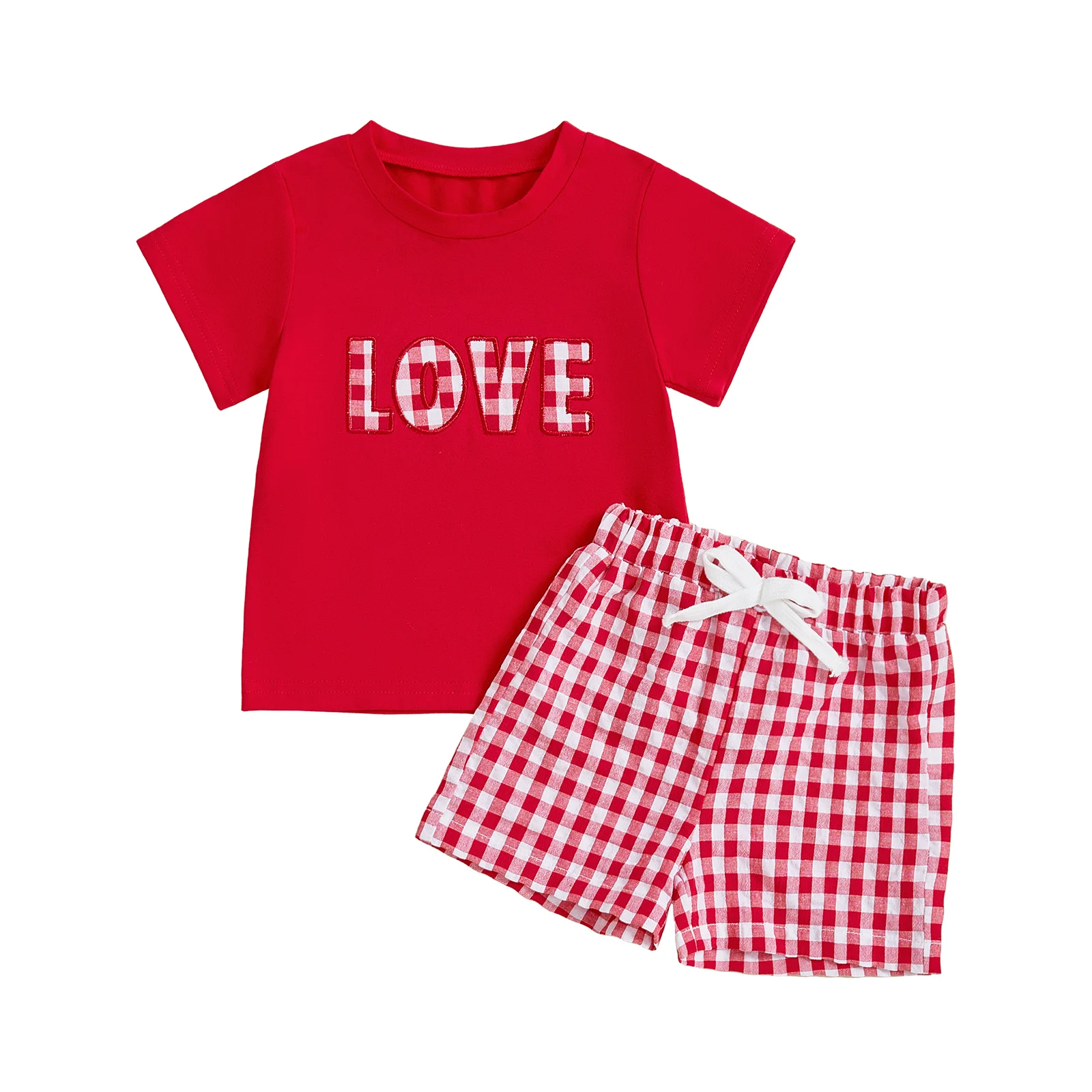 2 قطع طفل رضيع الفتيات ملابس الصيف قصيرة الأكمام طاقم الرقبة خطابات التطريز قمم ومرونة الخصر منقوشة السراويل مجموعة