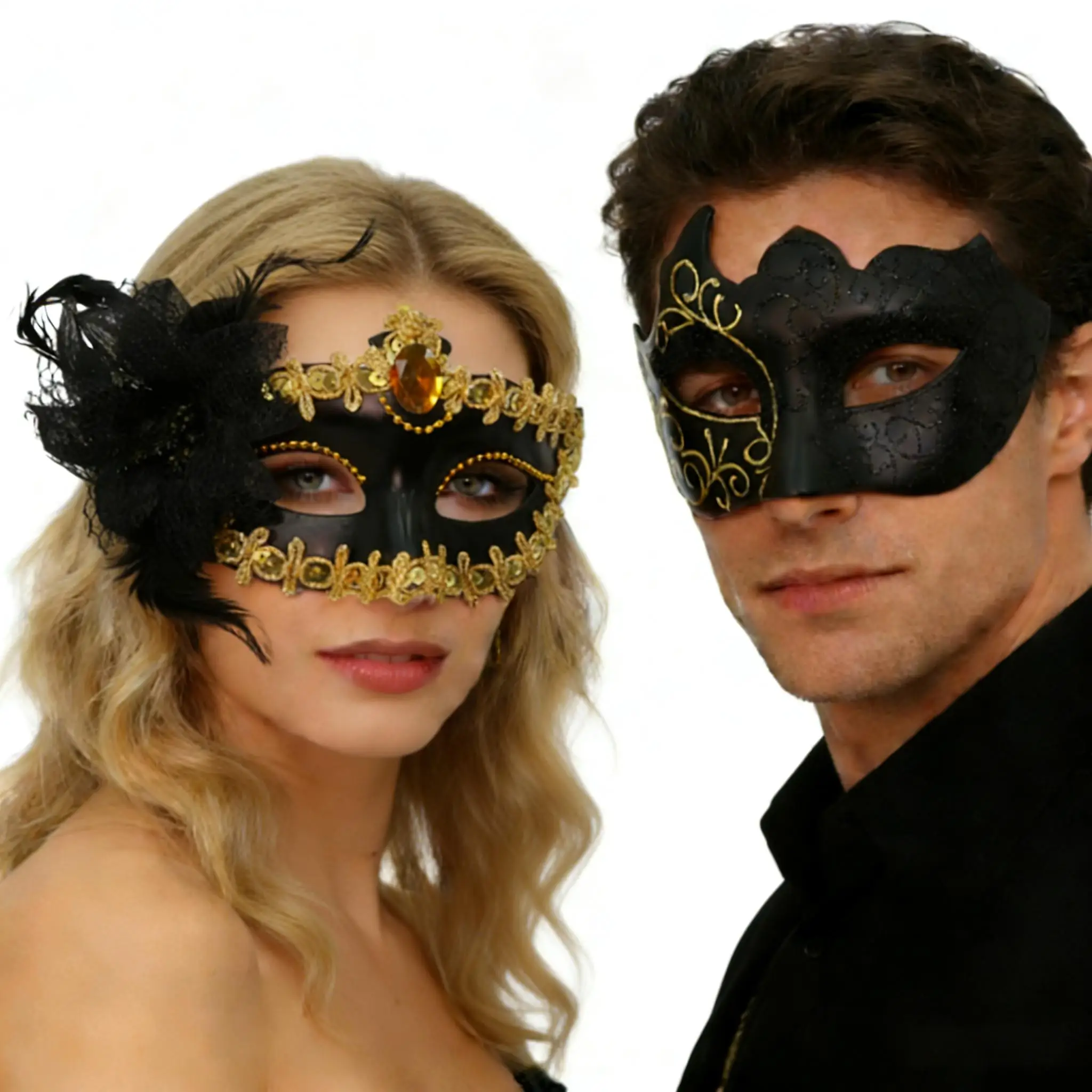 Máscaras de Meia-Face para Casal, 2 Peças, Máscaras Sexy Pintadas para Casamento, Carnaval, Performance, Fantasia, Festa Prom