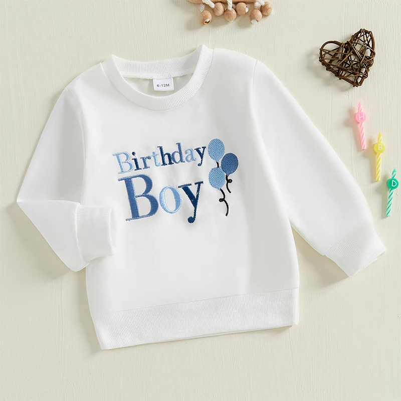 Kids Girl Boy Birthday Sweatshirt Letter Embroidery Long Sleeve Pullovers Autumn Tops for Toddler Fall Clothes Outfit