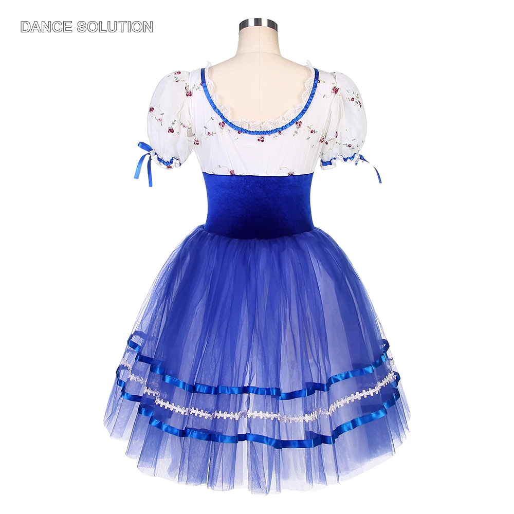 Romantic Ballet Tutu Dress Royal Blue Velvet Bodice Tutus with Puff Sleeves for Adult & Girls Stage Performance Costumes 20011