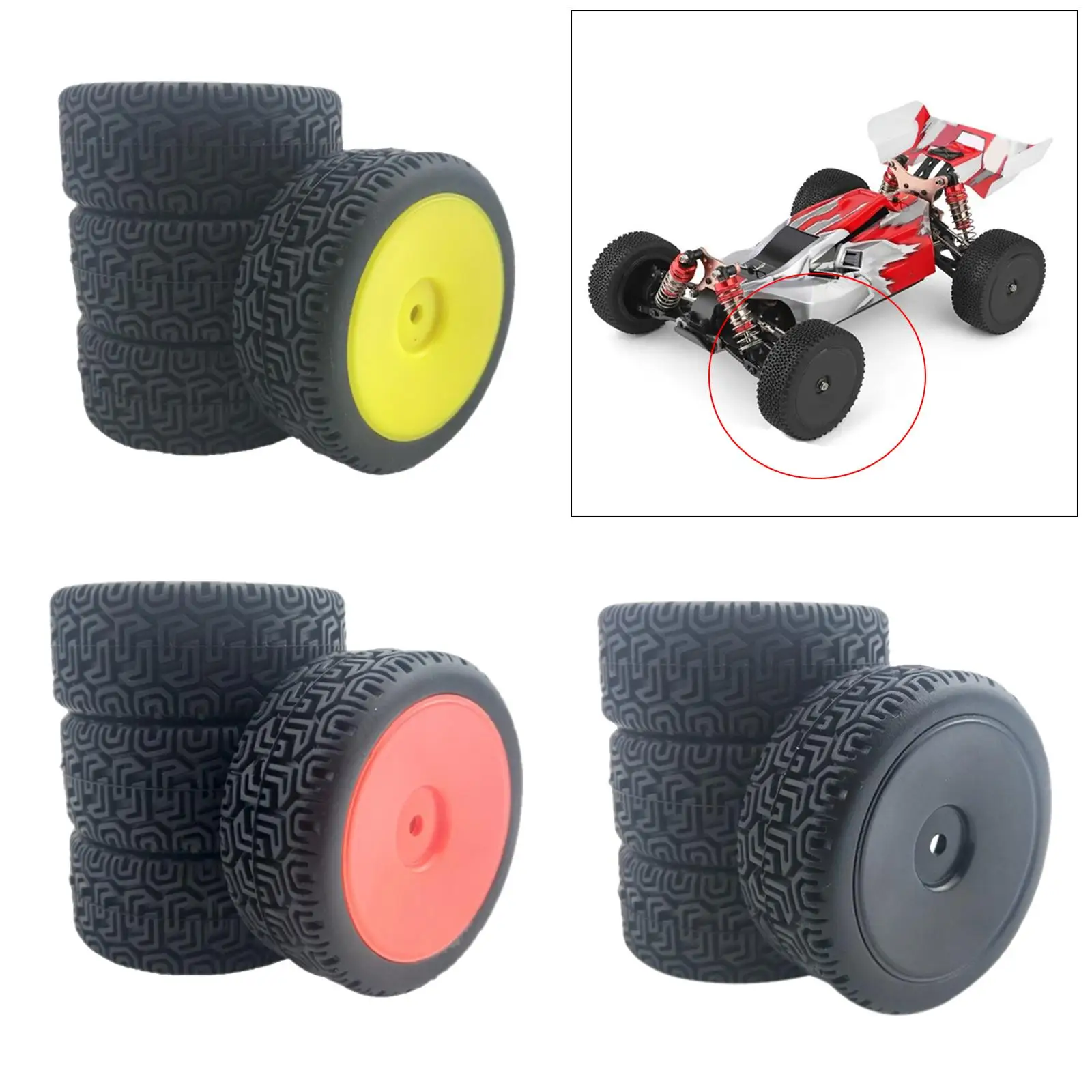 4 PCS RC 66mm Rubber Tires for WLtoys 144001 & 1:18 1:16 1:10 RC Buggy Crawler Drift On/Off Road Car Spare Parts Accs