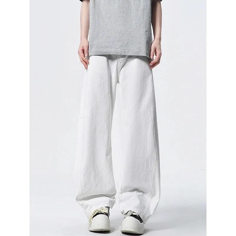 Summer American Dirty Fit White Curved Blade Jeans Unisex Minimalist Wide-Leg Casual Pants for Versatile Streetwear