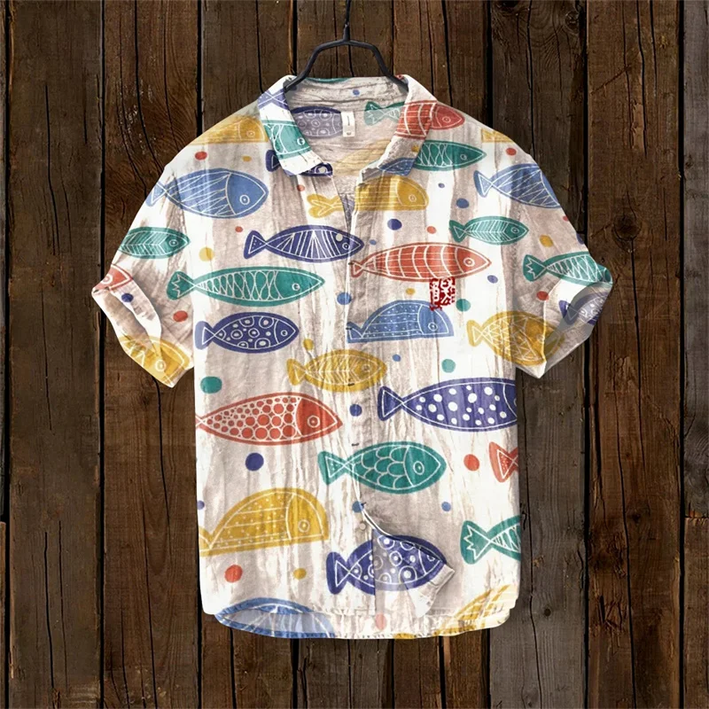Summer men's shirt animal pattern printed shirt casual short sleeved street wear fashionable men's oversized clothing