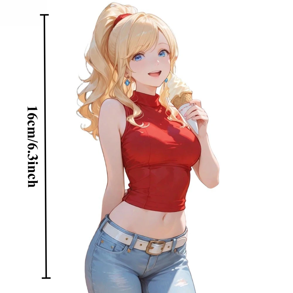 1pc 2D Flat Anime Girl With Ice Cream Vinyl Stickers, Waterproof Decals For Car Laptop Motorcycle Window Decor, Holiday Gift