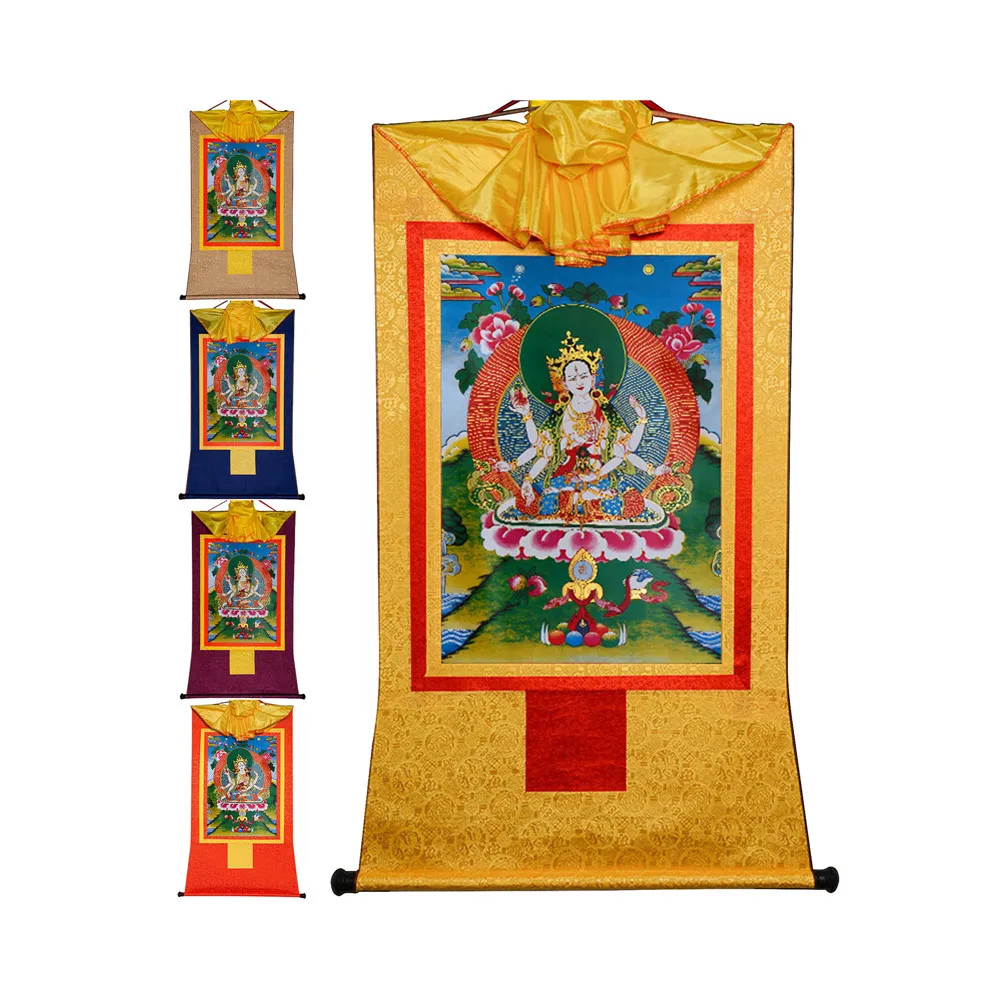 

Gandhanra Bronzing Printed Thangka Art - Usnisa Vijaya Dharani Thangka,Hand Framed Tibetan Buddhist Thangka